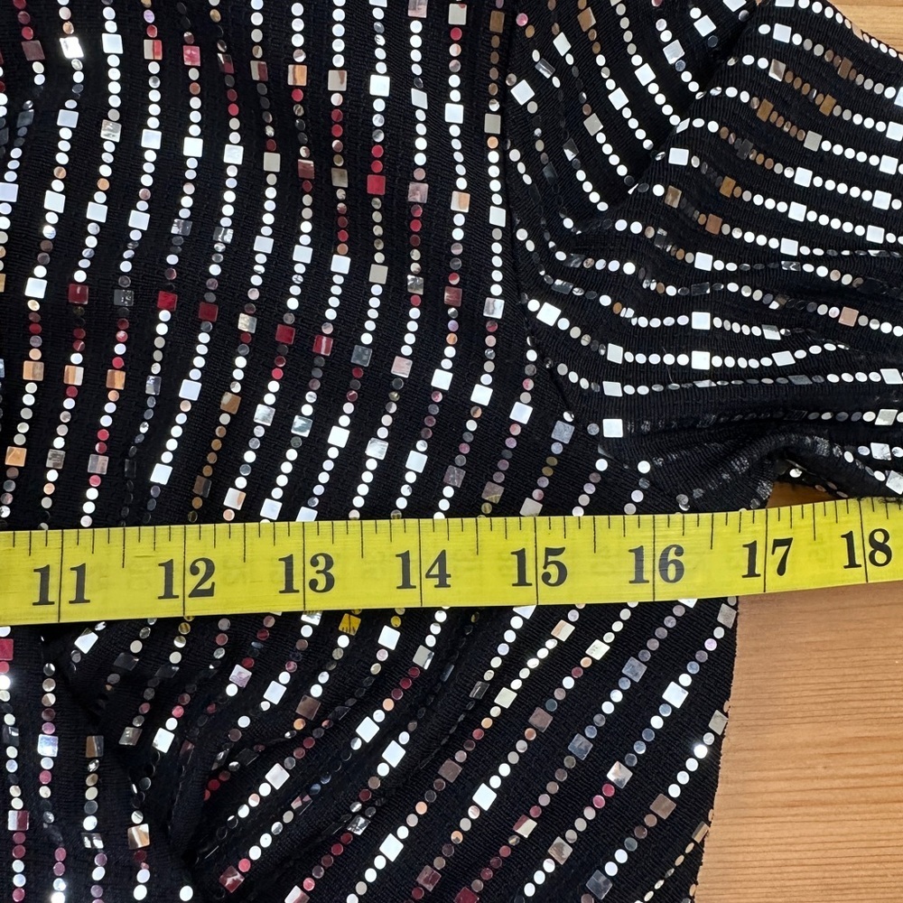 Black & Silver Embellished Faux Wrap Midi Dress Long Sleeve Shimmer Party Dress - Picture 13 of 14